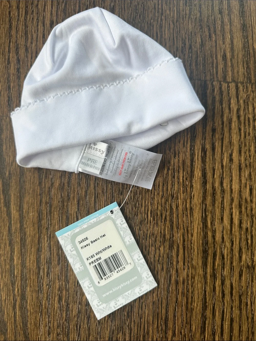 Kissy Kissy White Baby Hat - Soft Cotton Newborn Beanie size: preemie NWT